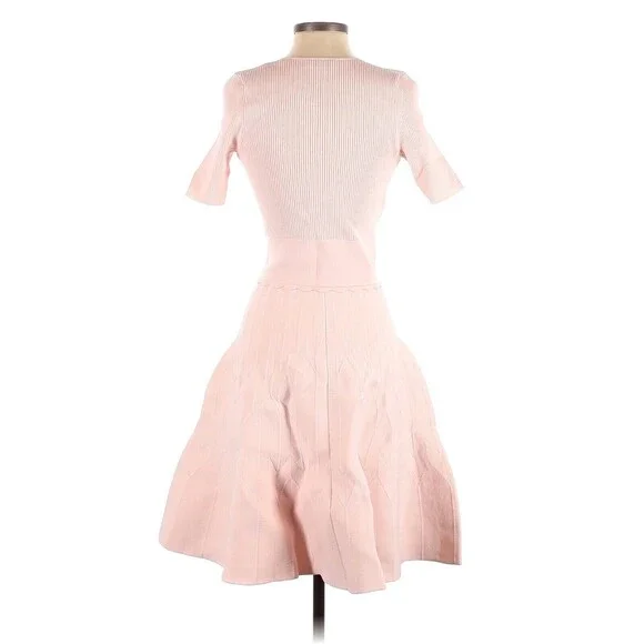 SANDRO Esmera Baby Pink Textured Knit V-Neck Dress - FR 36 / US 4 - Picture 2 of 2